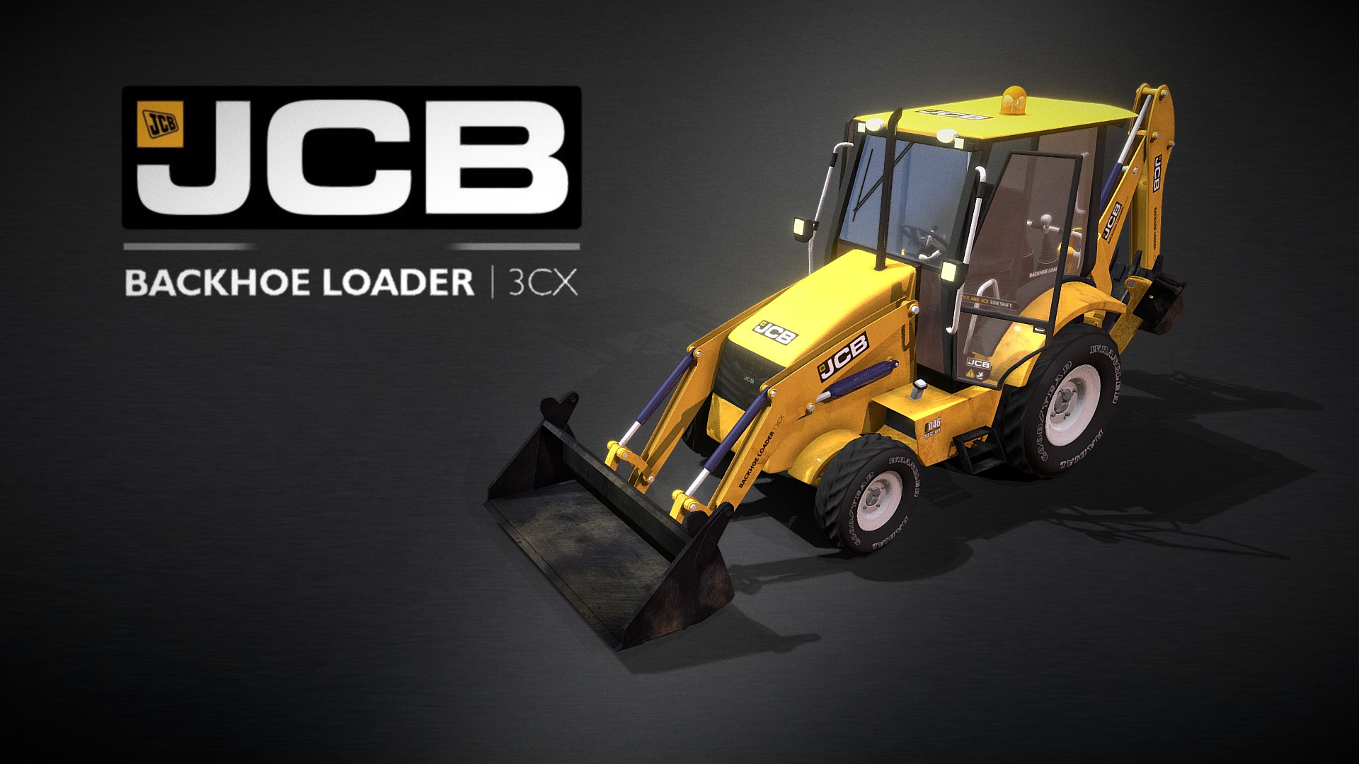 3D model JCB Backhoe 3CX Mini 2017 – Retroexcavadora - This is a 3D model of the JCB Backhoe 3CX Mini 2017 - Retroexcavadora. The 3D model is about a yellow and black construction vehicle.