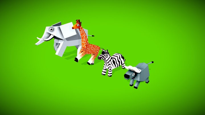 Buffalo Elephant Zebra Giraffe 3D Model