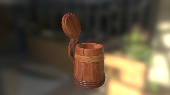 Realistic Old Wood Tankard 3D Model