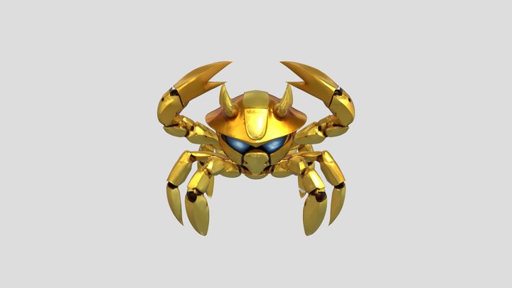 golden robotic crab with glowing eyes 3D Model