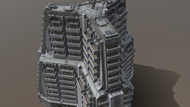 Building Brutalist TriCorner 3D Model