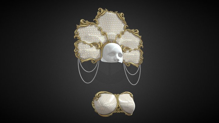 Porcelain mask with gold ornaments 3D Model