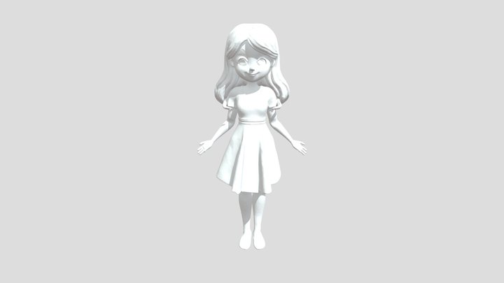 Cartoon Girl in White Dress 3D Model