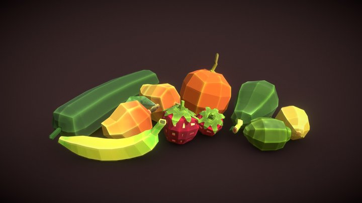 Low Poly Fruits Batch 1 3D Model