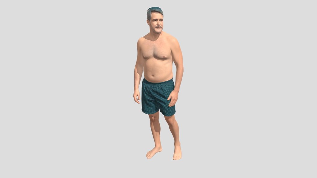 Silver-Haired Man in Swim Shorts