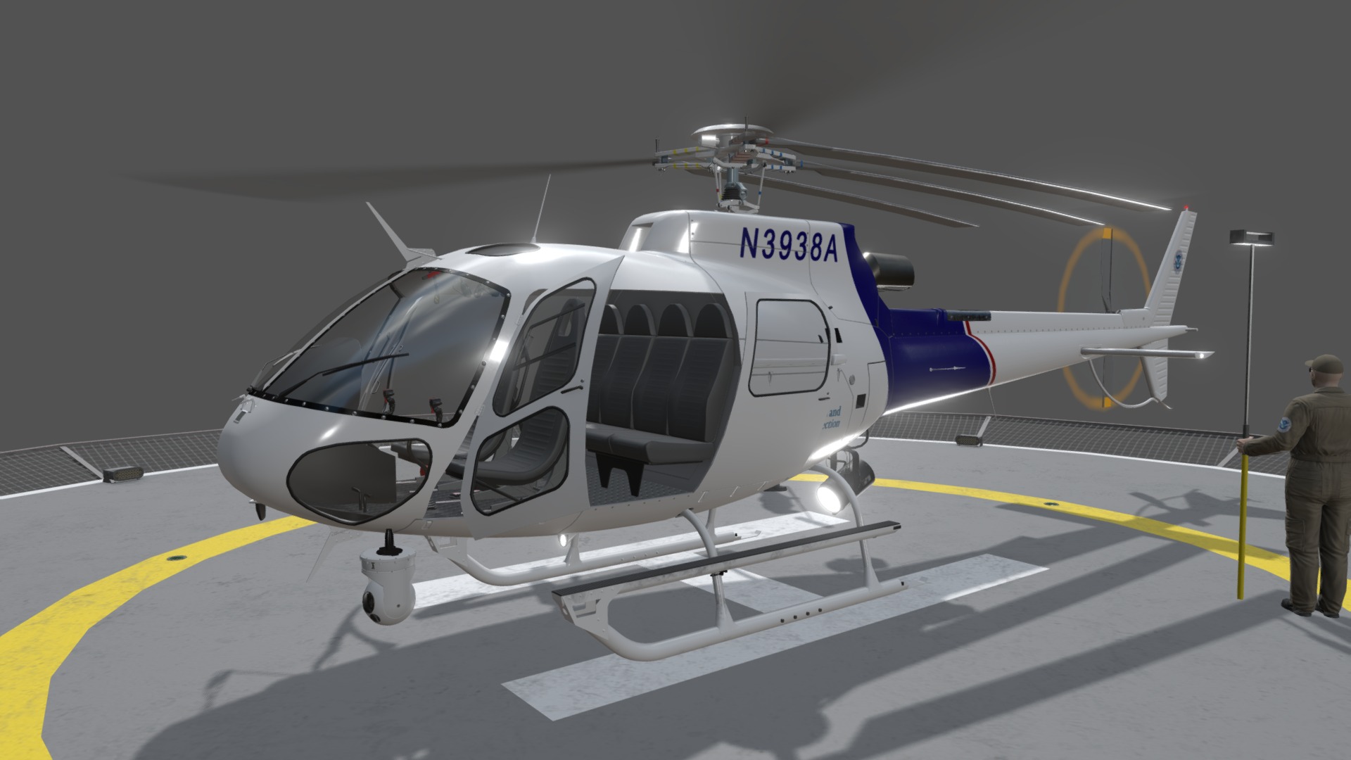 3D model AS-350 U.S. CBP Animated - This is a 3D model of the AS-350 U.S. CBP Animated. The 3D model is about a helicopter on a runway.