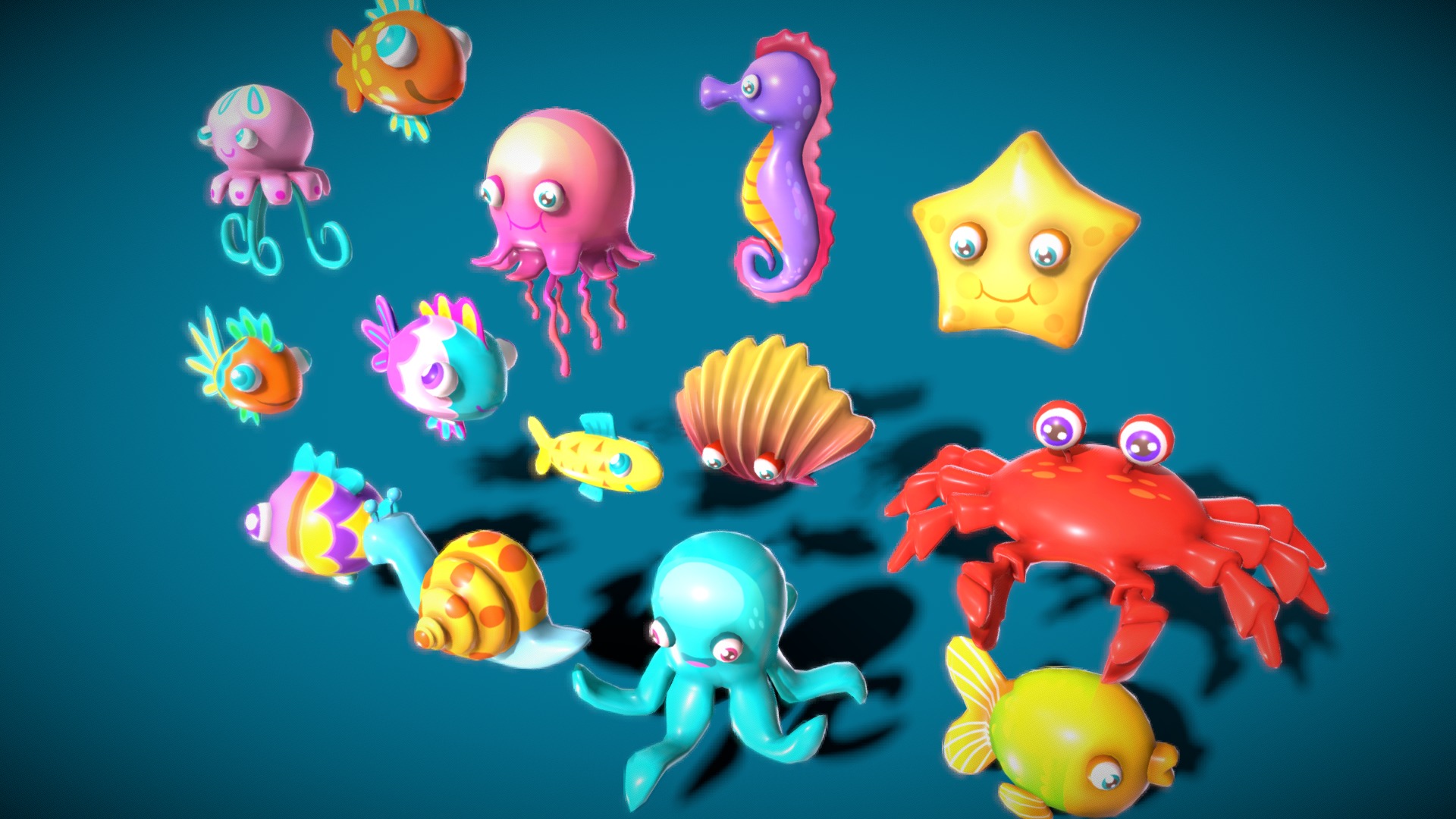 3D model Cartoon Fish3 - This is a 3D model of the Cartoon Fish3. The 3D model is about a group of colorful fish.