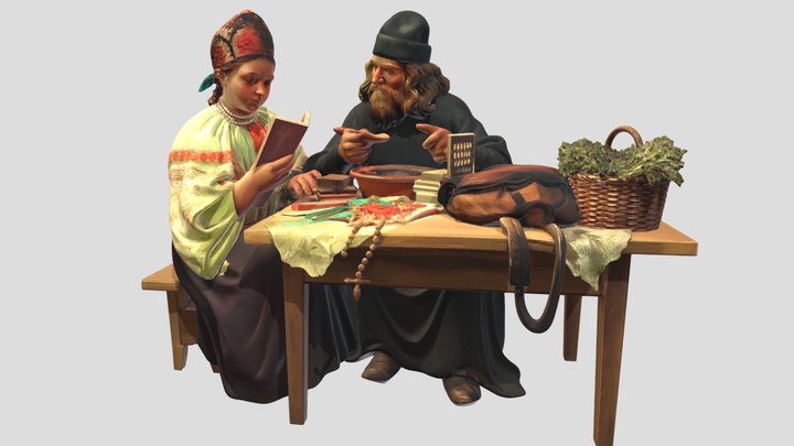 священник с матушкой за трапезой – Modèle 3D gratuit STL