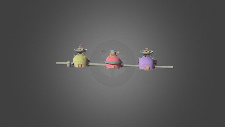 Retro moon domes 3D Model