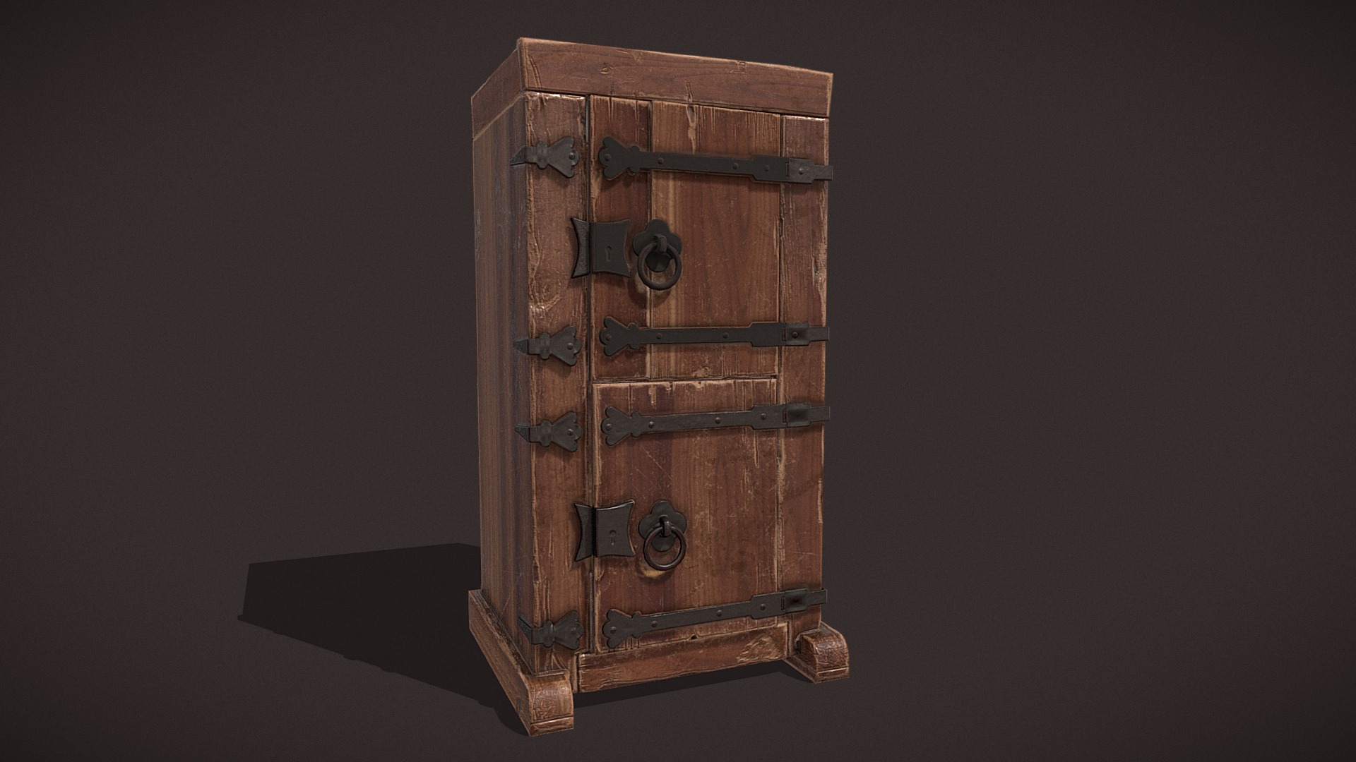3D model Medieval Wardrobe - This is a 3D model of the Medieval Wardrobe. The 3D model is about a wooden box with a handle.