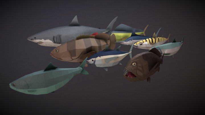 low poly animation fish pack 3D Model