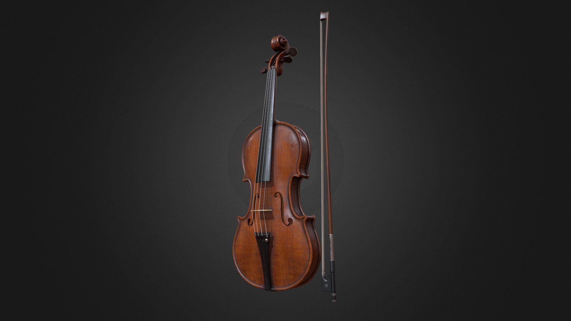 3D model Violin and bow - This is a 3D model of the Violin and bow. The 3D model is about a brown and white violin.