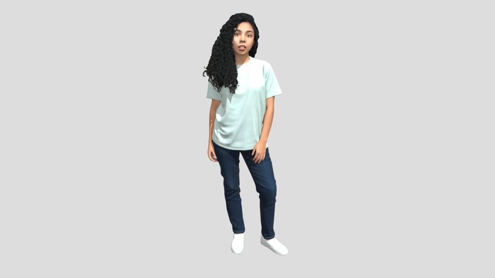 Curly-Haired Woman in Mint Green T-Shirt – Modèle 3D gratuit STL
