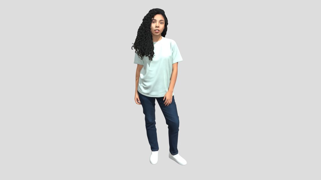 Curly-Haired Woman in Mint Green T-Shirt