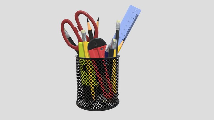 Mesh Pencil Cup — Stationery Set 3D Model