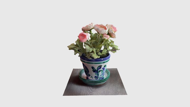 Small Granada Pot and Flowers 3D Model