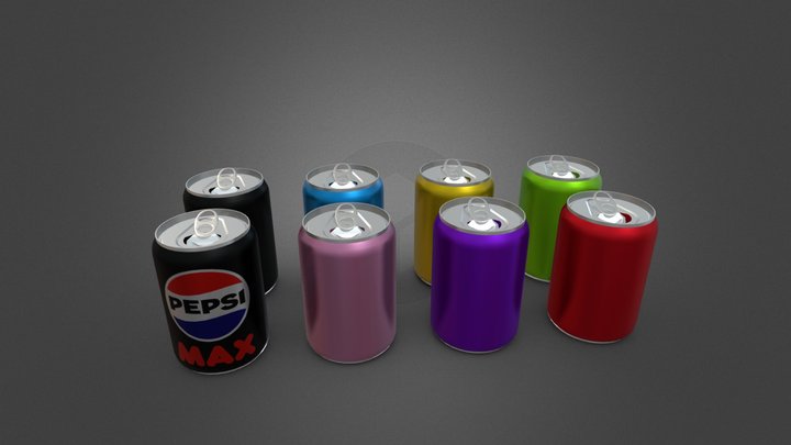 Pepsi can and multiple blank coloured cans 3D Model