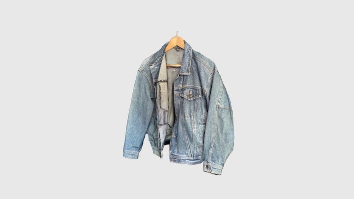 Jeans jacket on a hanger 3D Model