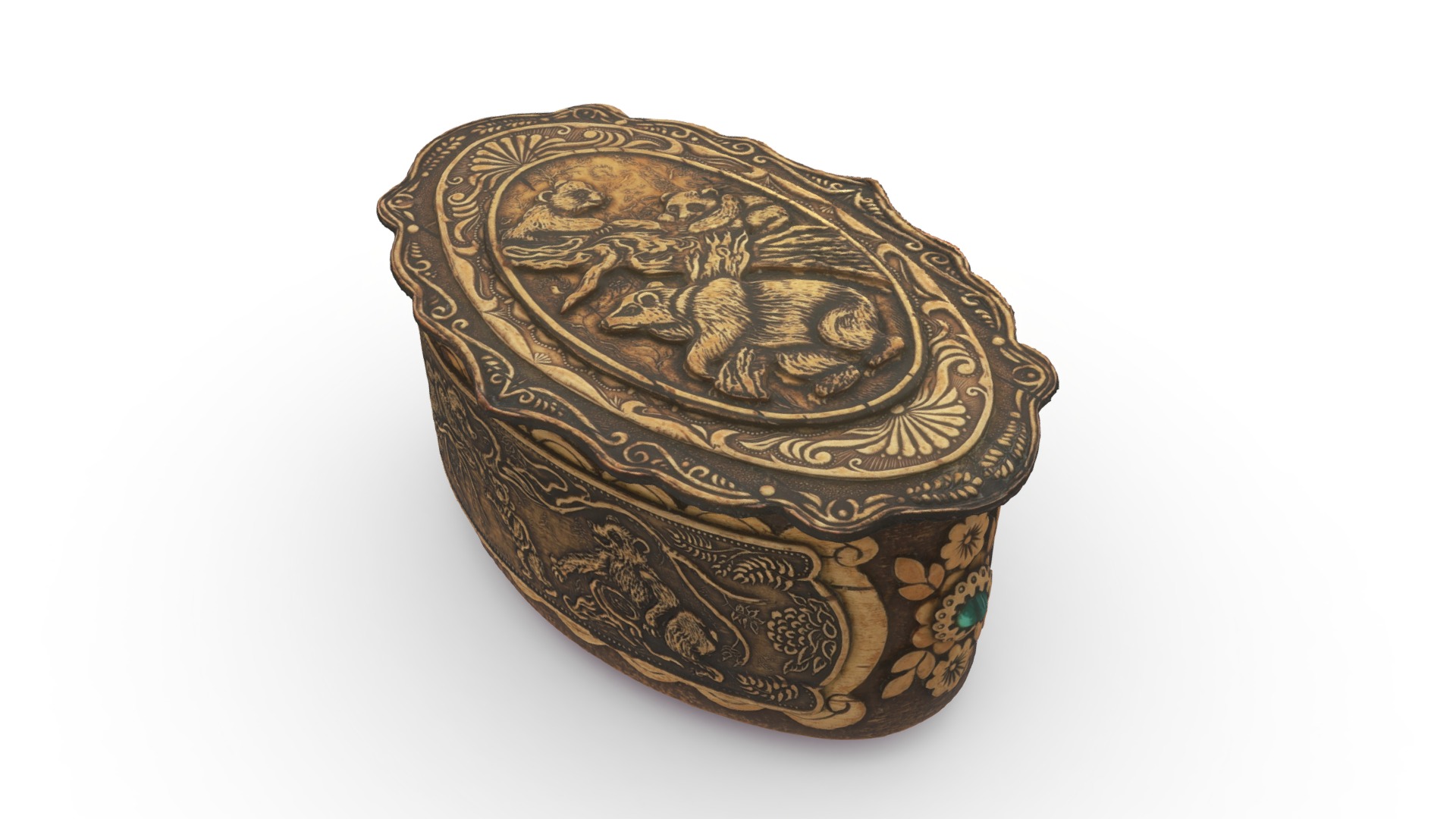 3D model Carved bears souvenir box - This is a 3D model of the Carved bears souvenir box. The 3D model is about a gold and black object.