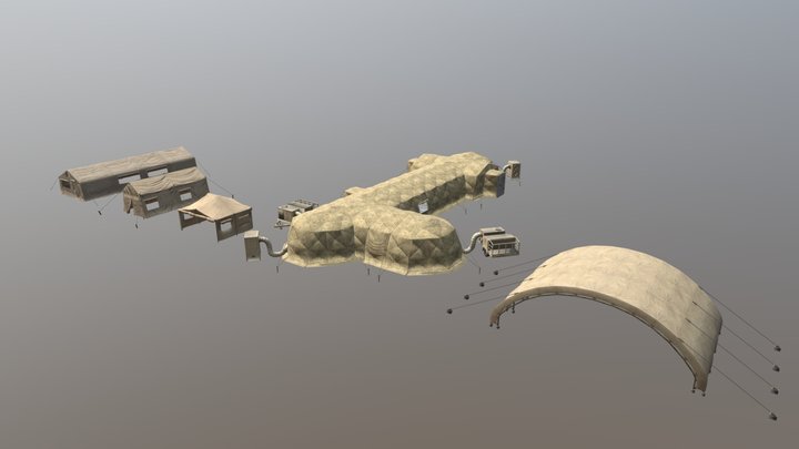 Low Poly Military Tents Pack 3D Model