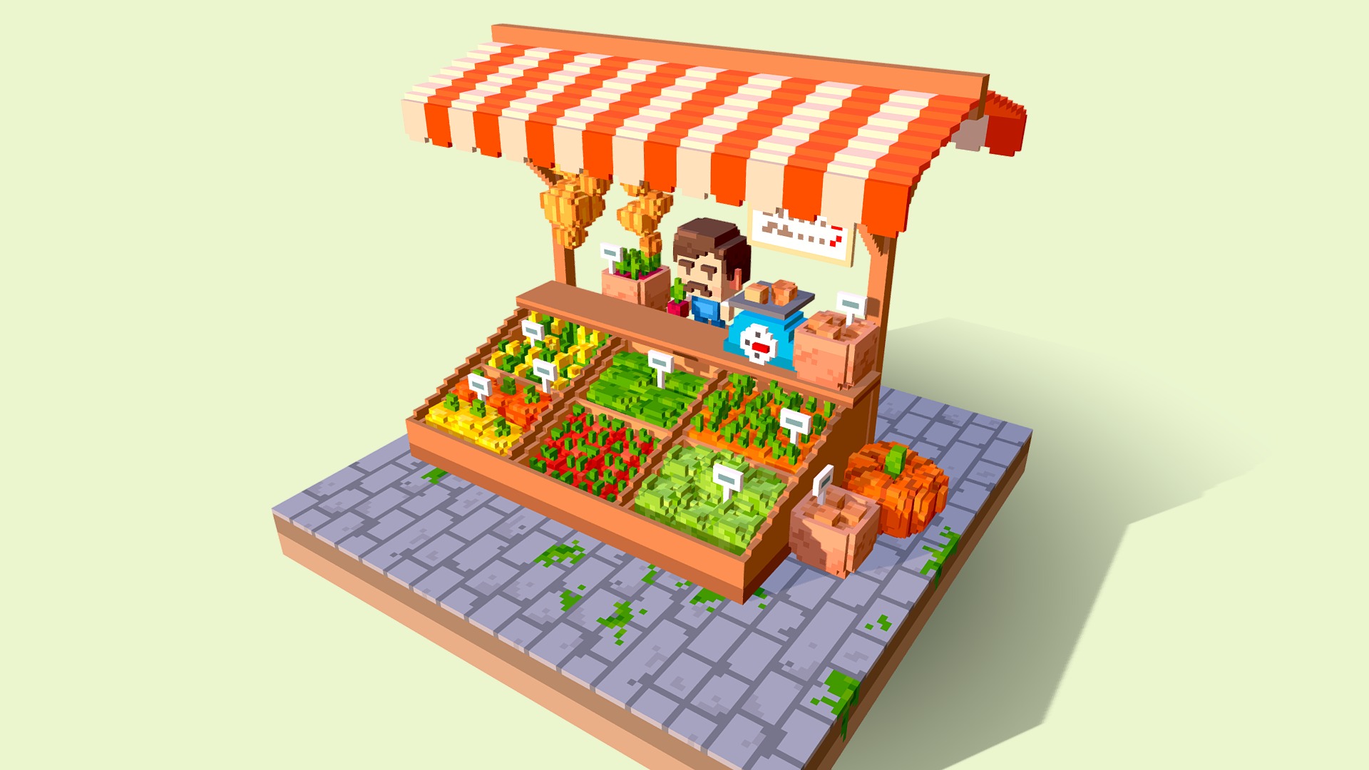 3D model Vegetables Shop - This is a 3D model of the Vegetables Shop. The 3D model is about a toy house made of building blocks.