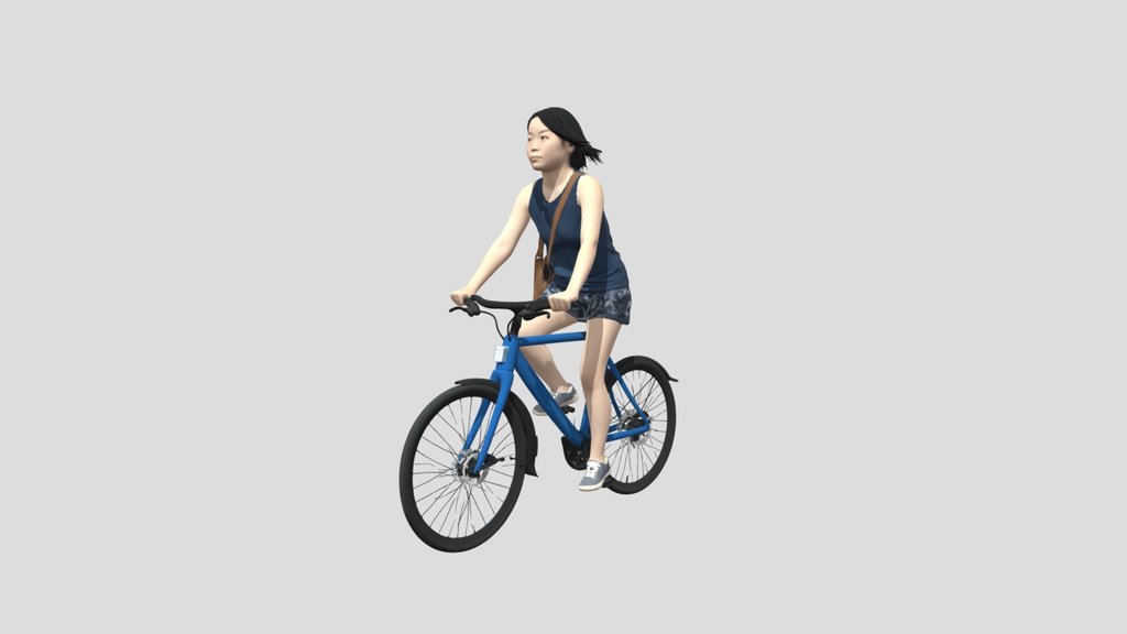 Woman Riding A Blue Bicycle