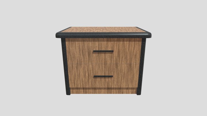 bedside table with two drawers made of wood 3D Model