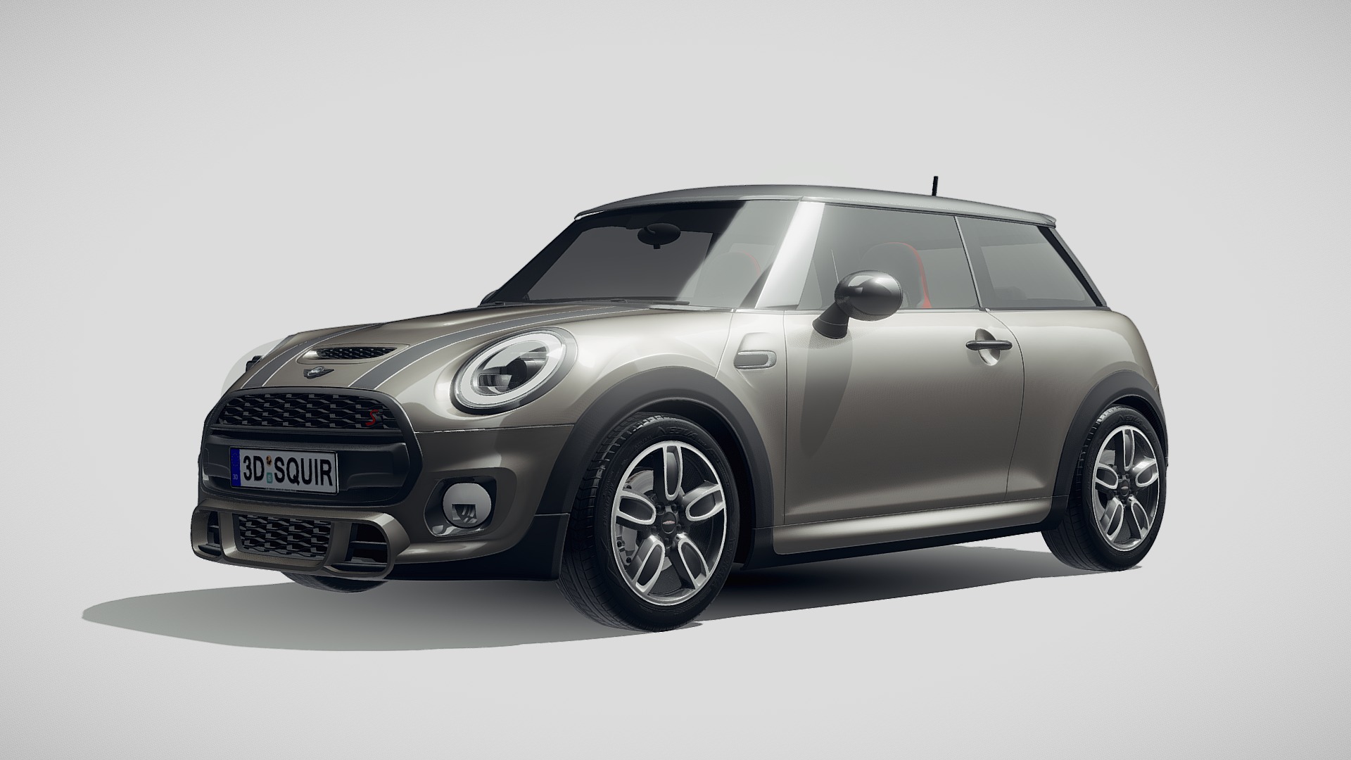 3D model Mini Cooper S 3-door 2019 - This is a 3D model of the Mini Cooper S 3-door 2019. The 3D model is about a silver car with a white background.