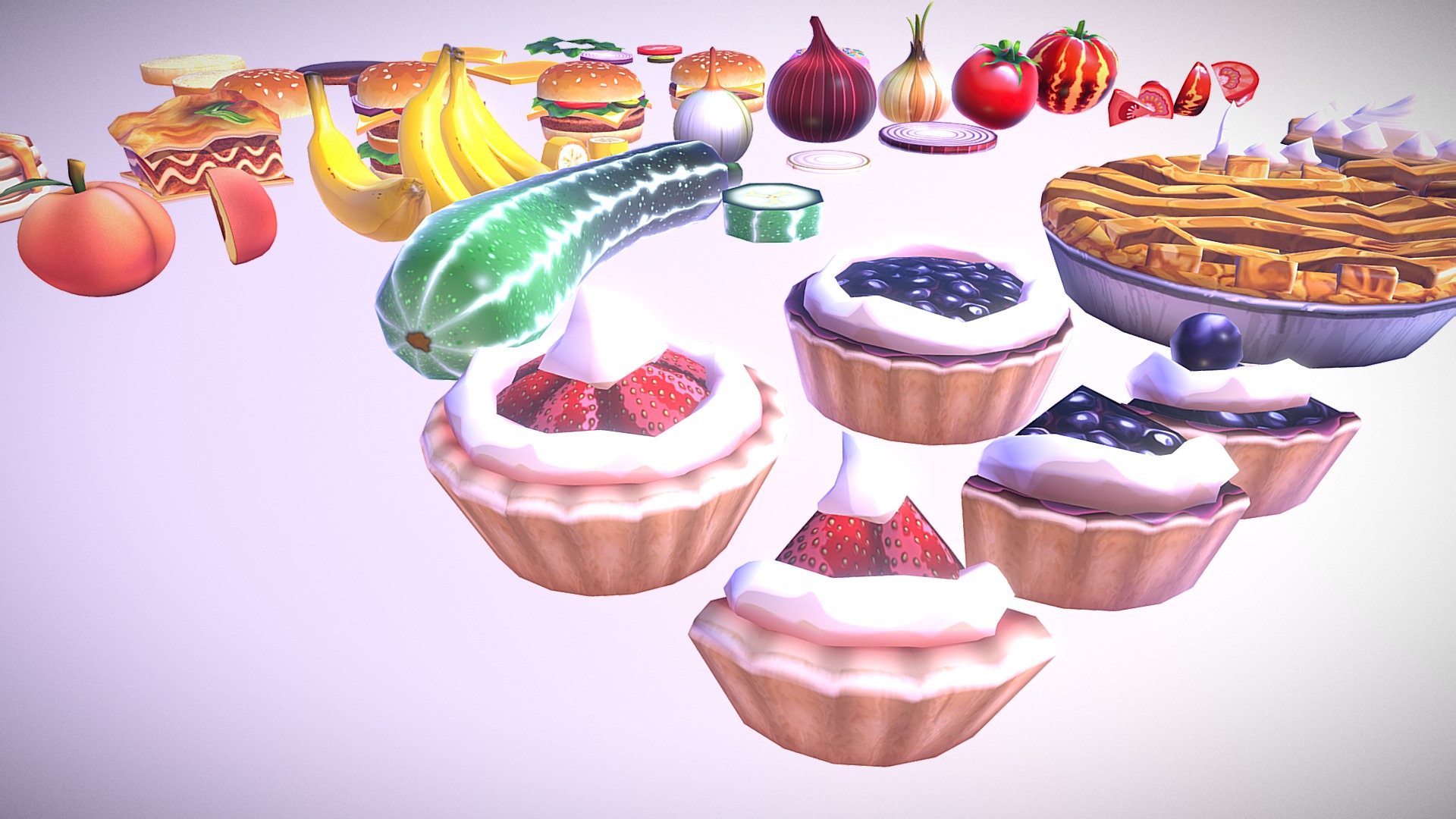 3D model LOW POLY – Cartoon Food Pack - This is a 3D model of the LOW POLY - Cartoon Food Pack. The 3D model is about a group of colorful desserts.