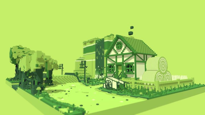 Voxel Art Gameboy Styled Cottage 3D Model