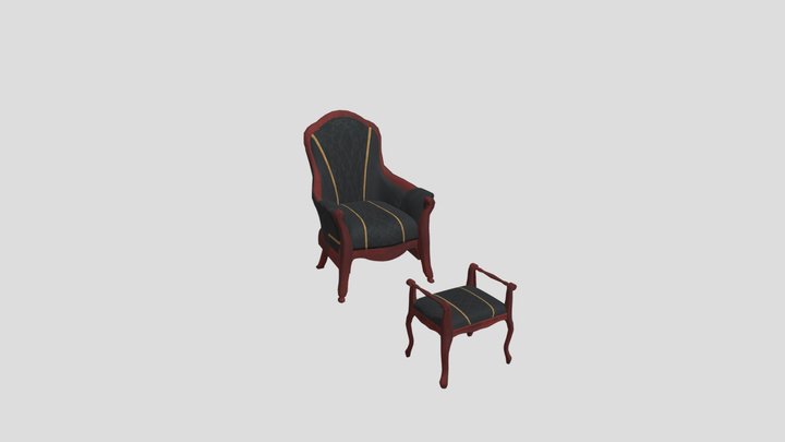 GLD Victorian Armchair w Footstool, Black-Cherry 3D Model
