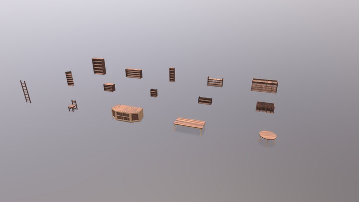 Lowpoly Library Model Pack 3D Model