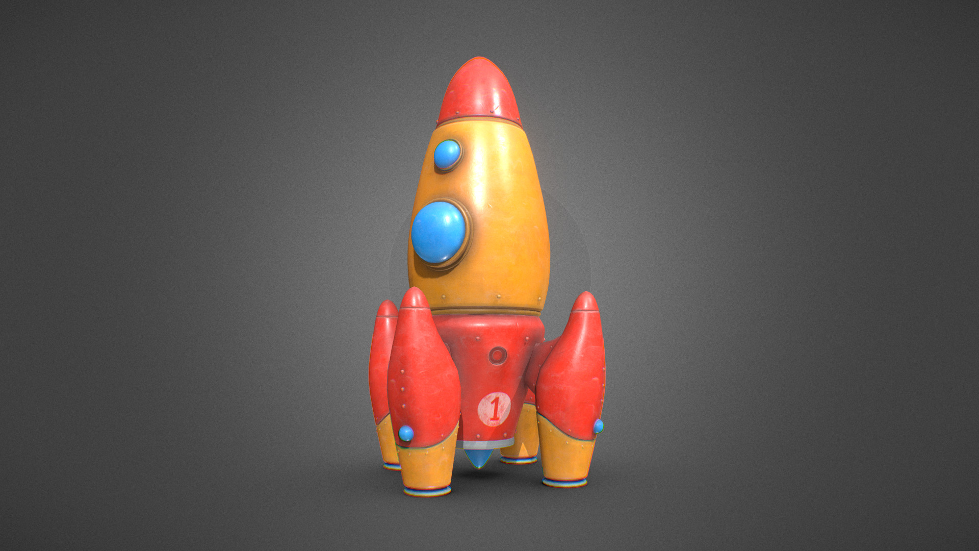3D model Vintage rocket toy - This is a 3D model of the Vintage rocket toy. The 3D model is about a group of orange and yellow toy figures.
