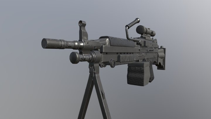 Lowpoly Gun - m249 light machine gun 3D Model