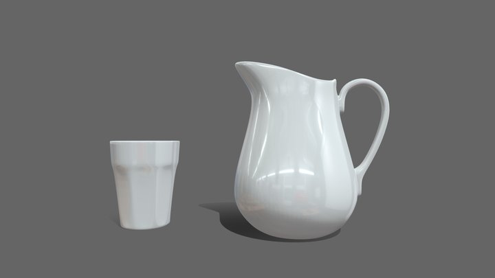 Realistic White Porcelain Pitcher & Cup