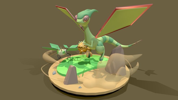 Flygon, Vibrava and Trapinch Family Photo 3D Model