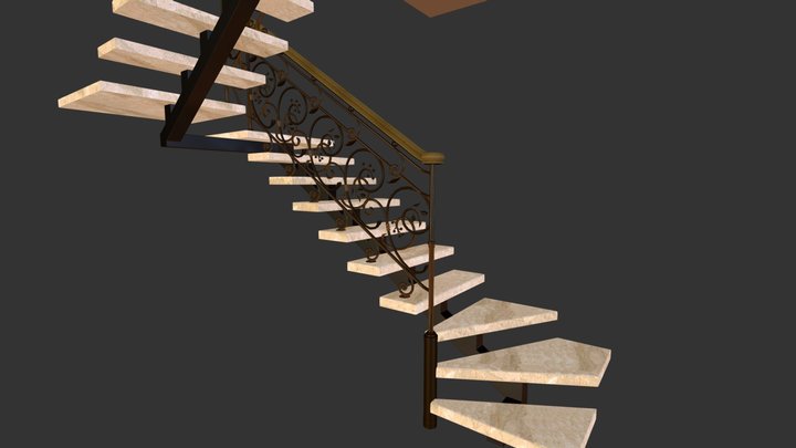 Flat Stair with blacksmith 3D Model