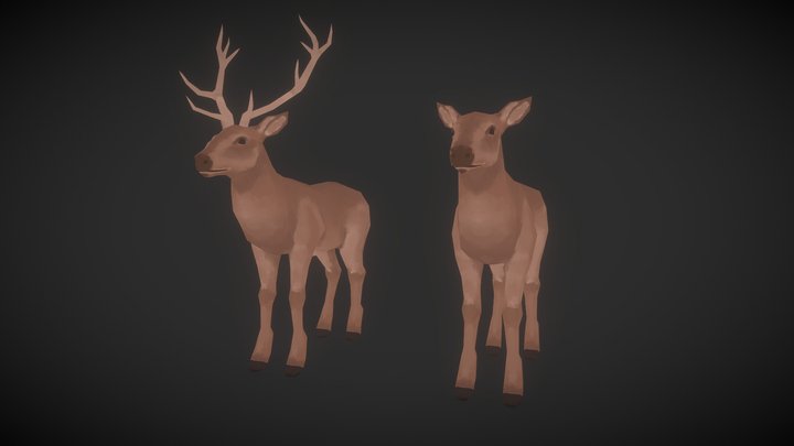 Painterly Buck & Deer 3D Model