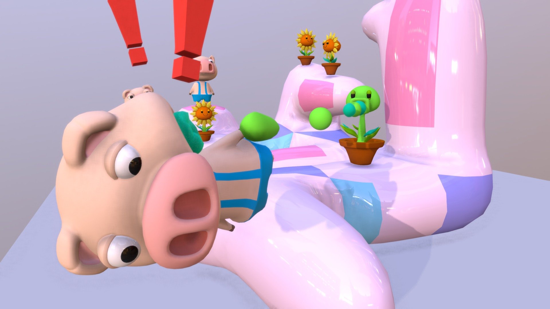 Plants vs Mini Pig [3D modeling]