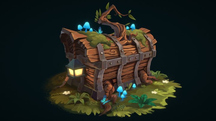 Stylized Overgrown Chest 3D Model