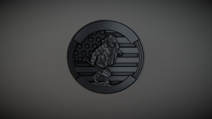 AACC Firefighter Antique Silver Coin 3D Model
