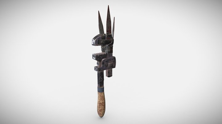 Post-apocalyptic Pipe Wrench Weapon 3D Model