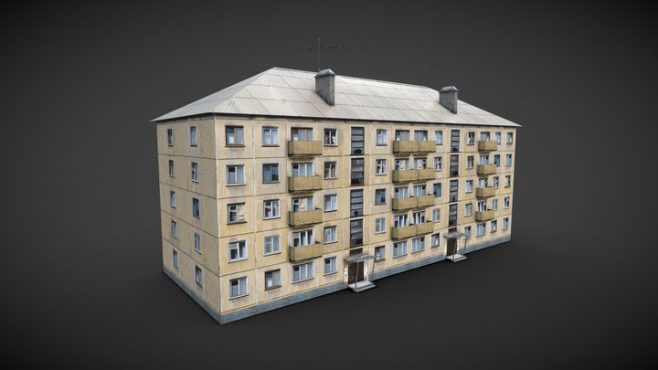 Eastern european panel five-storey house 3D Model