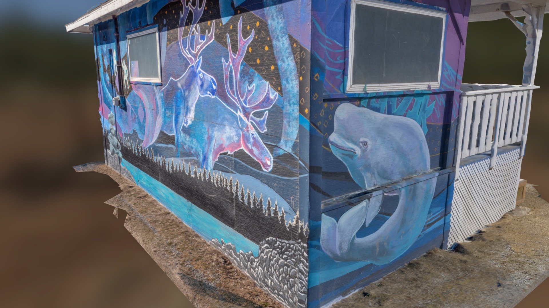 Muralled Inuvik town souvenir kiosk