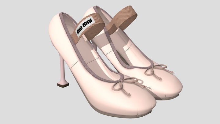 MiuMiu baby pink satin ballet pumps heel 3D Model