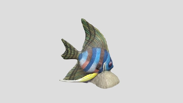Blue Tropical Fish Statue 3D Model