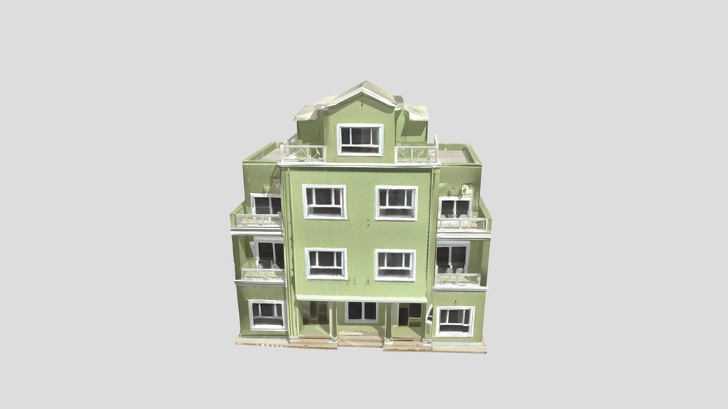 A three-story residential building model.