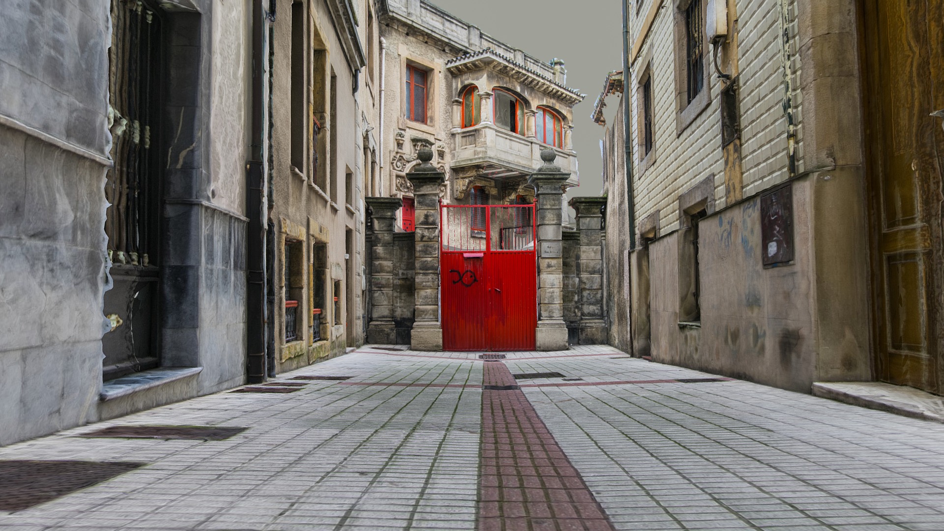 3D model The red door alley - This is a 3D model of the The red door alley. The 3D model is about a red door in a stone alley.