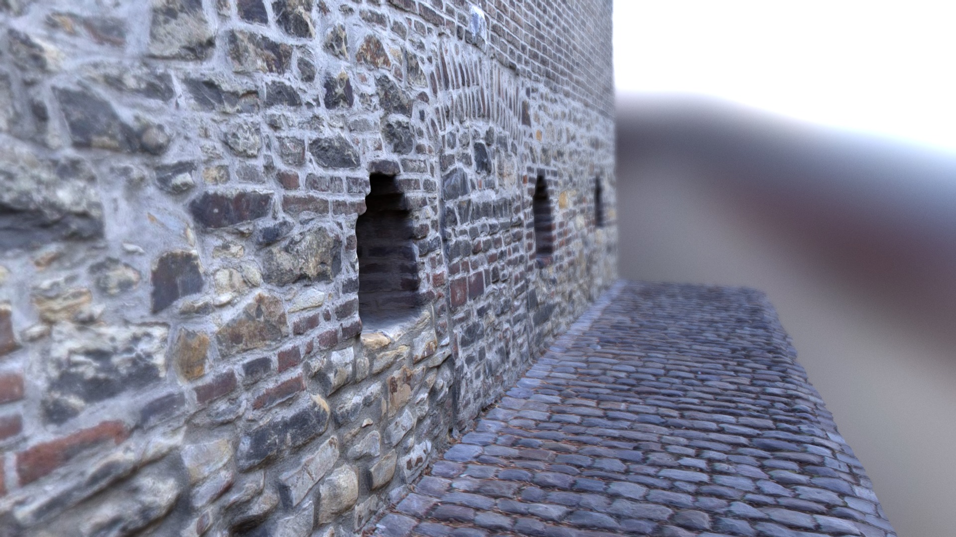 3D model Castle wall - This is a 3D model of the Castle wall. The 3D model is about a brick wall with a brick walkway.