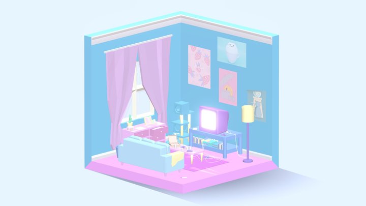 Pastel Gaming Isometric Room 3D Model